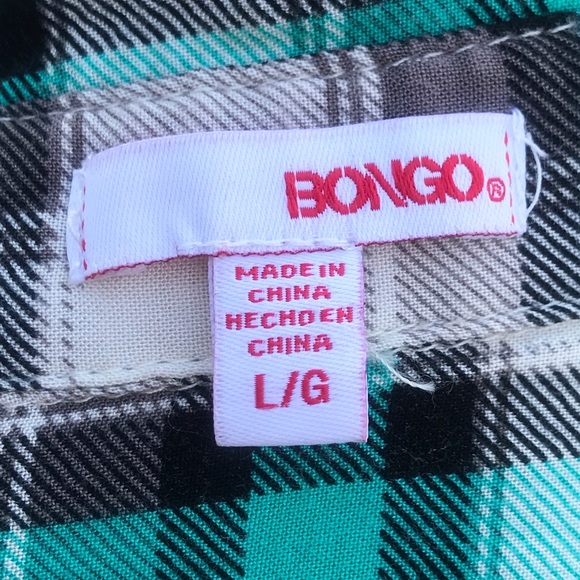 BONGO Green White Plaid 3/4 Pin Up Sleeve Button Up Shirt Sz L - Picture 7 of 10